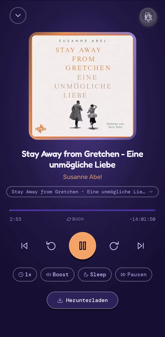 Hörbuchradar-App: Player mit Cover, Kapiteln, Sleep-Timer und Download
